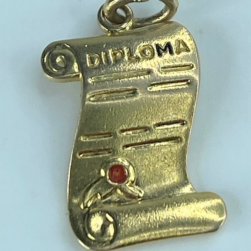 Vintage 14k yellow gold Gold Diploma Ruby Charm 18.4mm 2.1g JR533